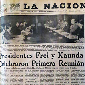 Publicación del Diario La Nación, alusiva a la visita del Presidente Kenneth Kaunda a Chile.